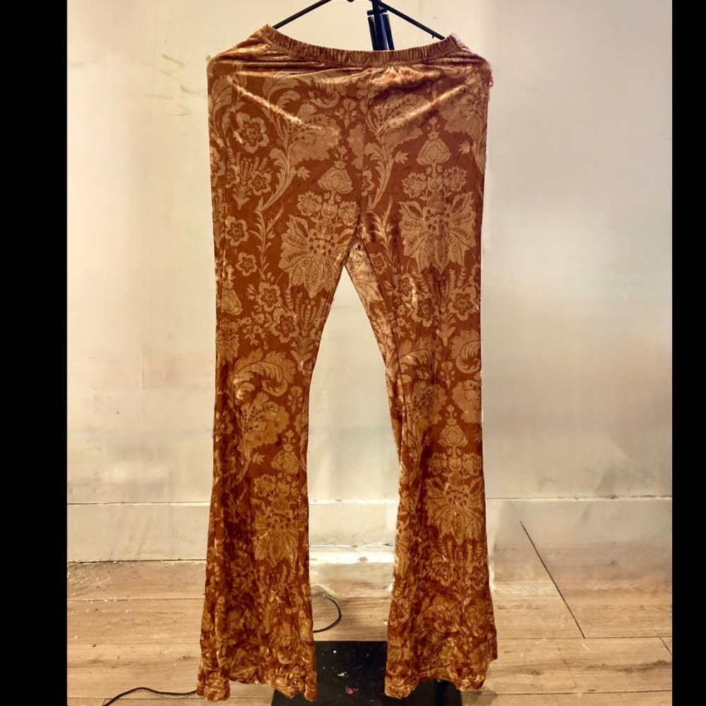 Velvet paisley yellow mustard bell bottom pants